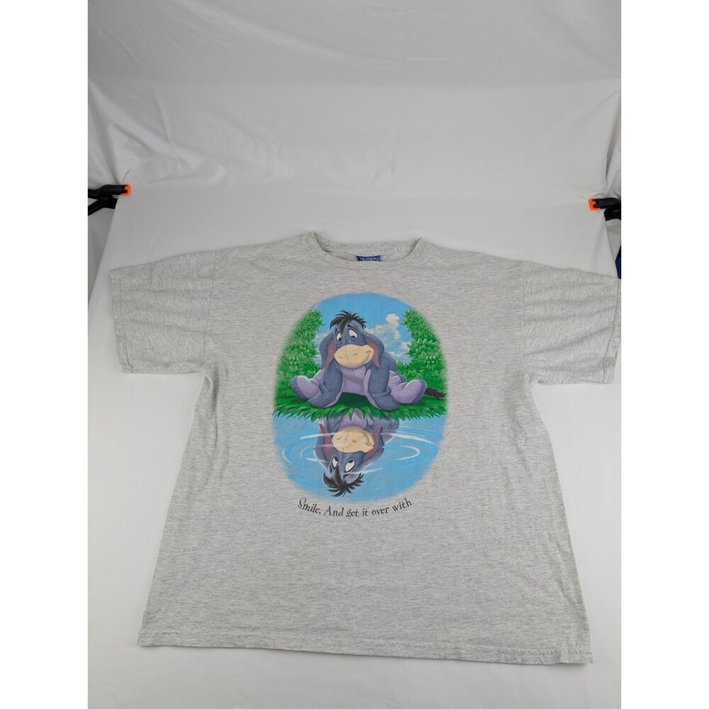 Mens XL Vintage T-Shirt Eeyore Reflection Gray Winnie the Pooh Smile Get It Over
